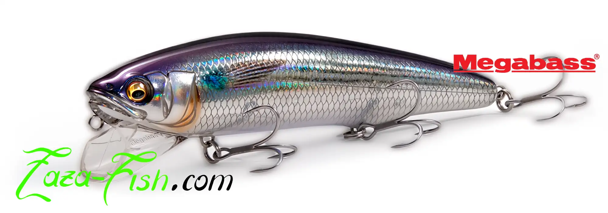 Vue détaillée du Megabass SAZANKA 140F, un wakebait flottant conçu pour les prédateurs marins