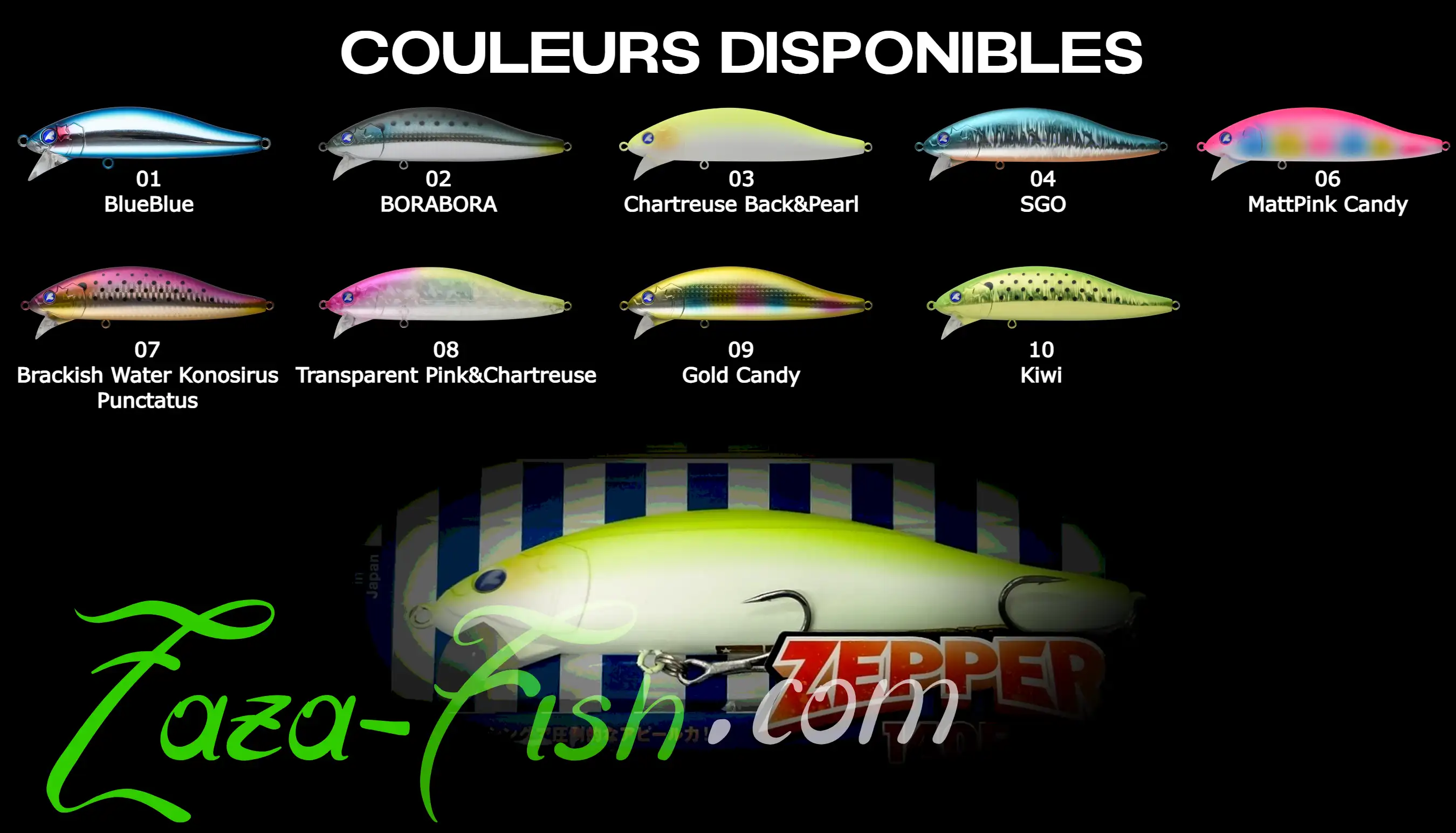 Présentation des 10 coloris disponibles pour le ZEPPER 140F