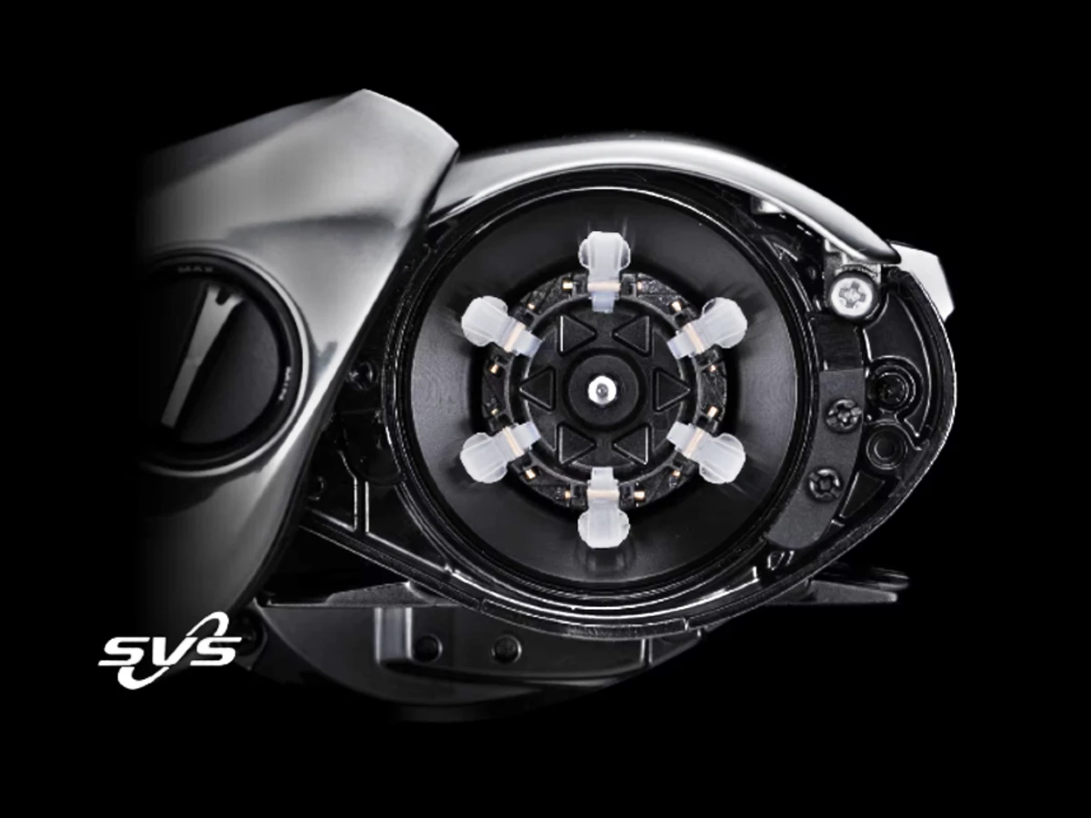 Schéma détaillé du système de freinage SVS Infinity du moulinet Shimano Antares 2025