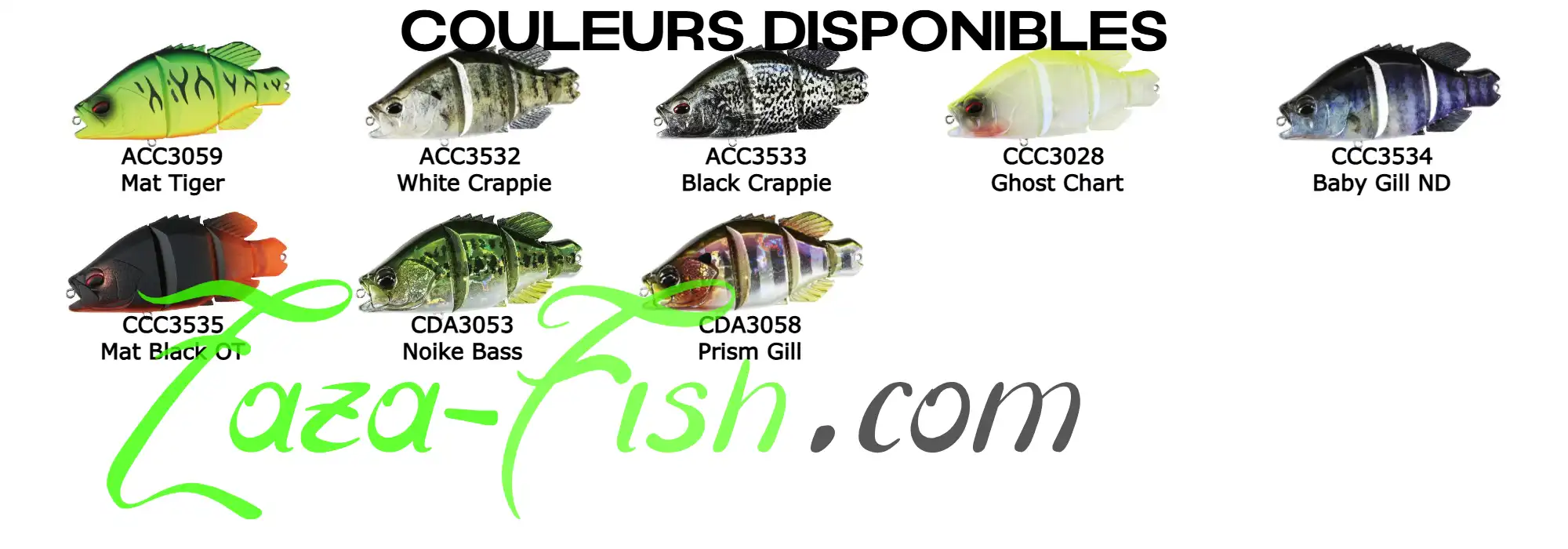 Coloris disponibles du DUO REALIS SNAPPY CRAPPIE pour le brochet et le black bass