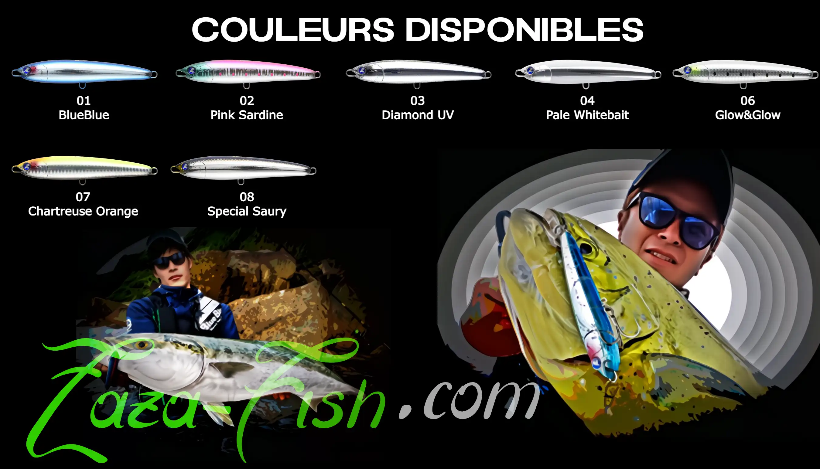 Présentation des 8 coloris disponibles pour le GACHIPEN 130 arrangés par type