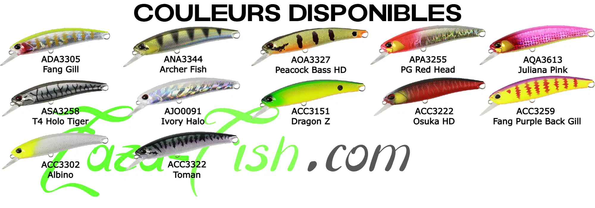 Coloris disponibles du DUO REALIS FANGBAIT 100SR pour la pêche nocturne