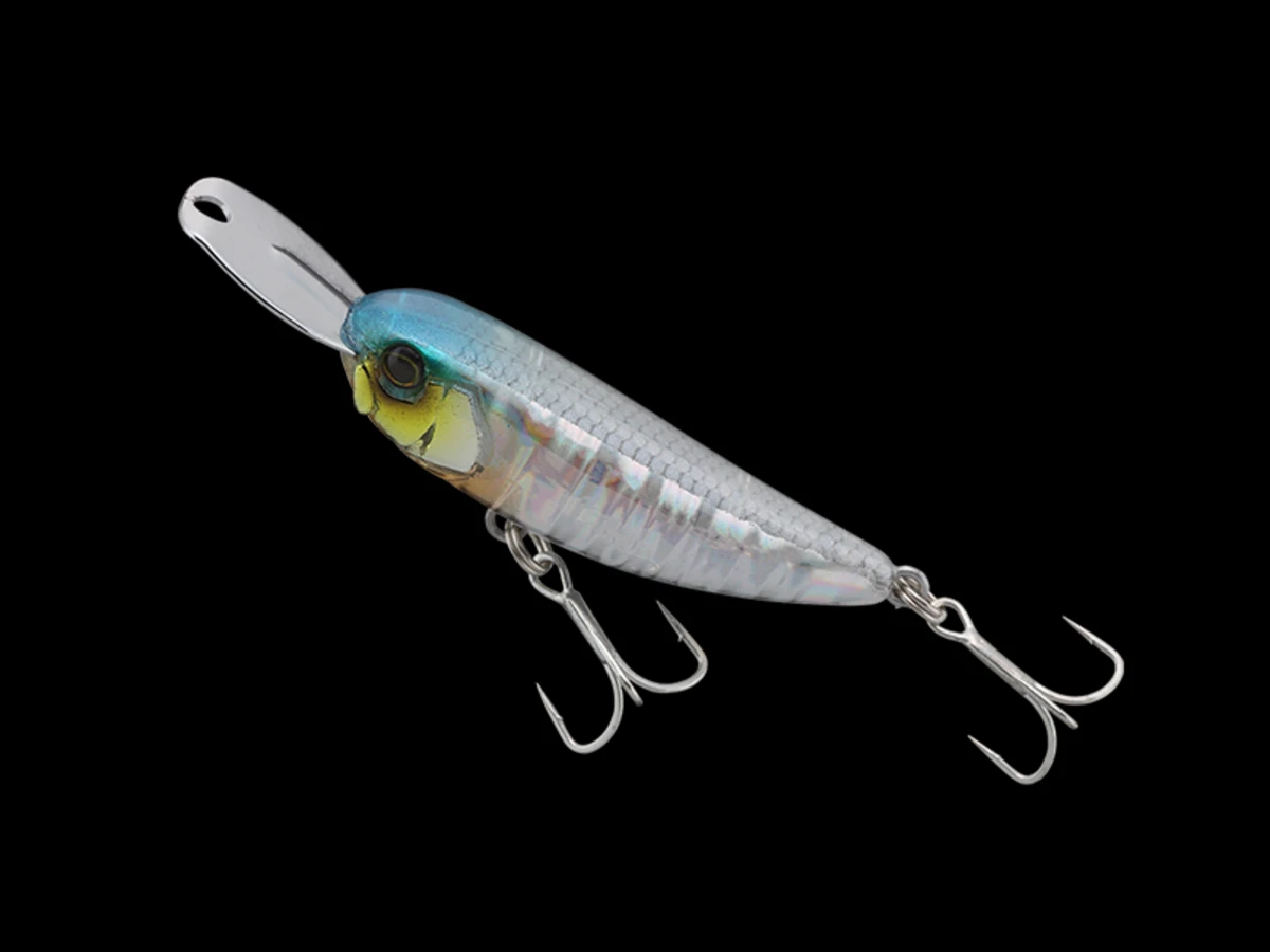 Jackall Riser Bait 004 – Coloris Crystal Bait translucide imitant un petit poisson fourrage lumineux