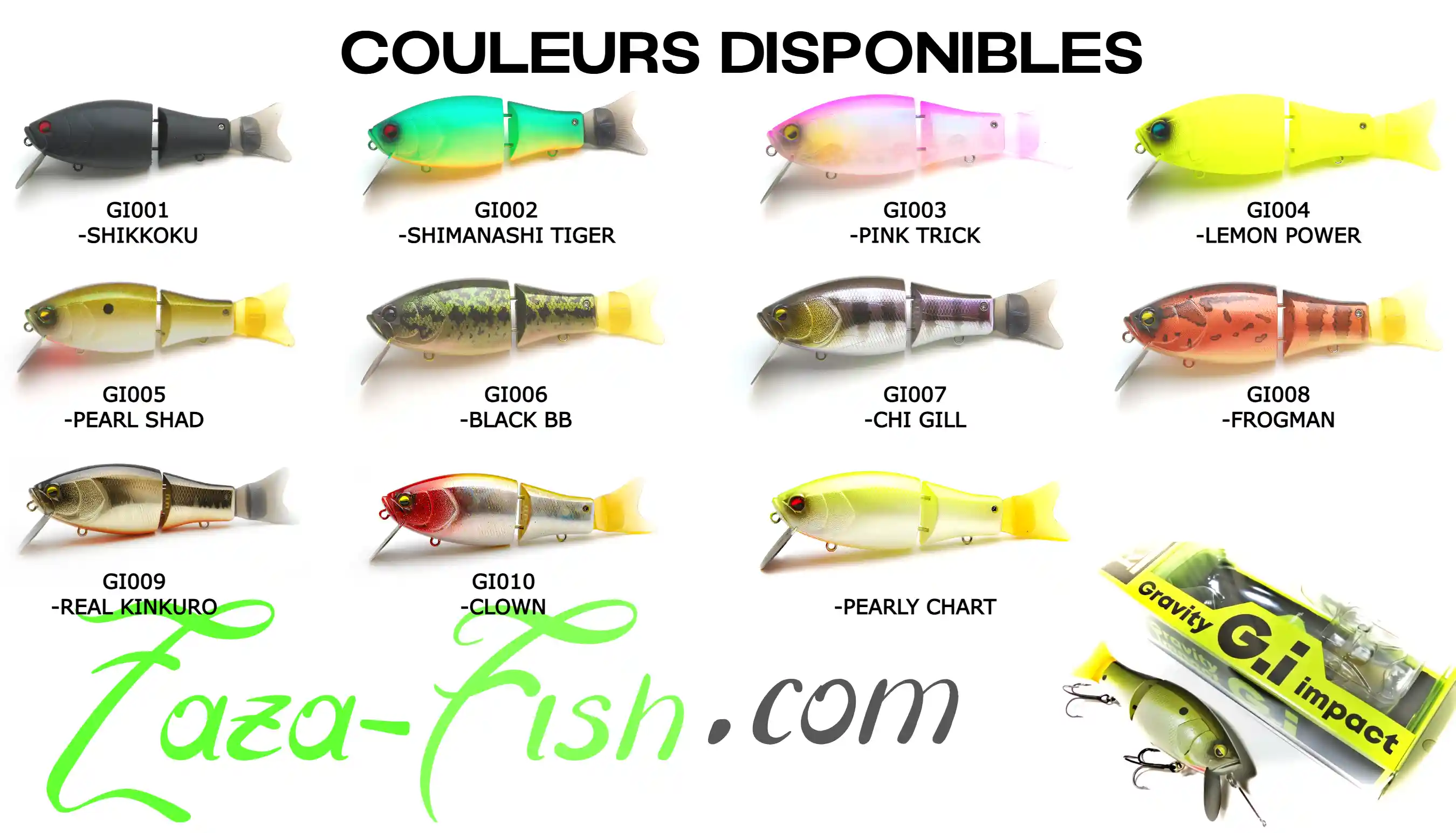 les 11 coloris proposés pour le G.I. Gravity Impact