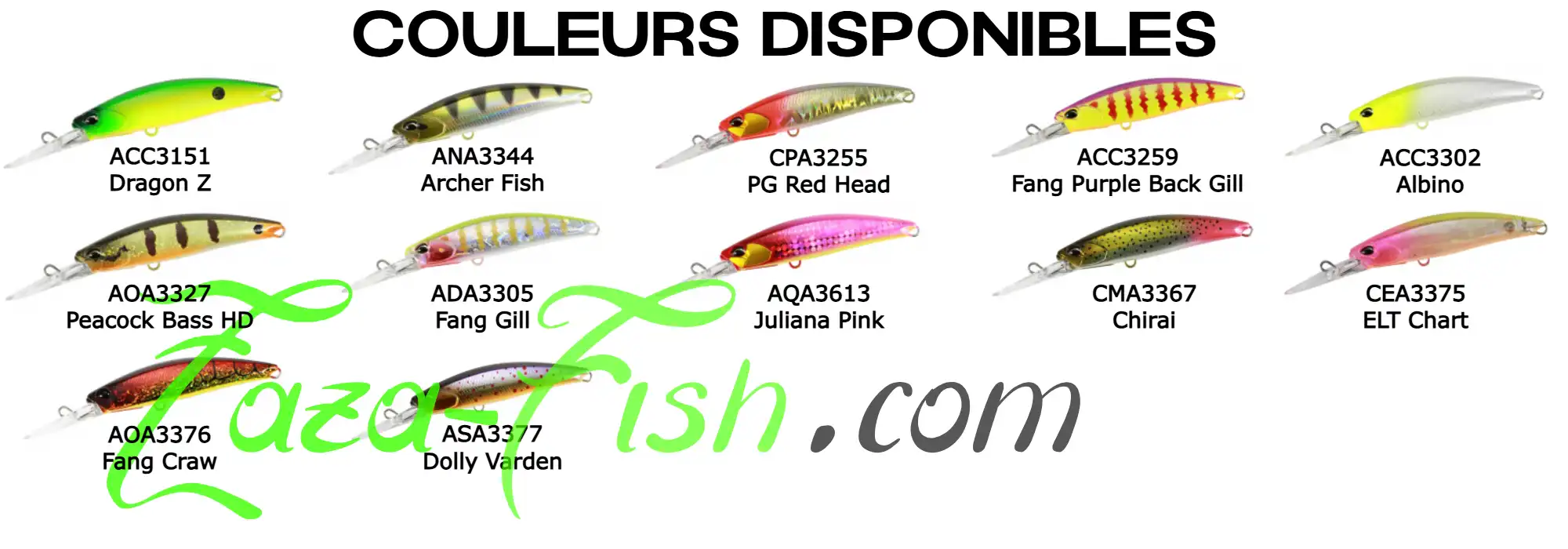 Coloris disponibles du DUO FANGBAIT 80DR pour la truite, l'aspe et le barracuda