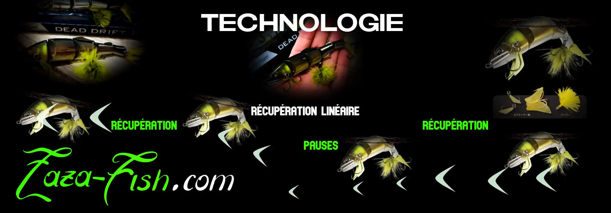 Gros plan sur le DUO REALIS DEAD DRIFT 100, mettant en avant ses 5 articulations queue amovible