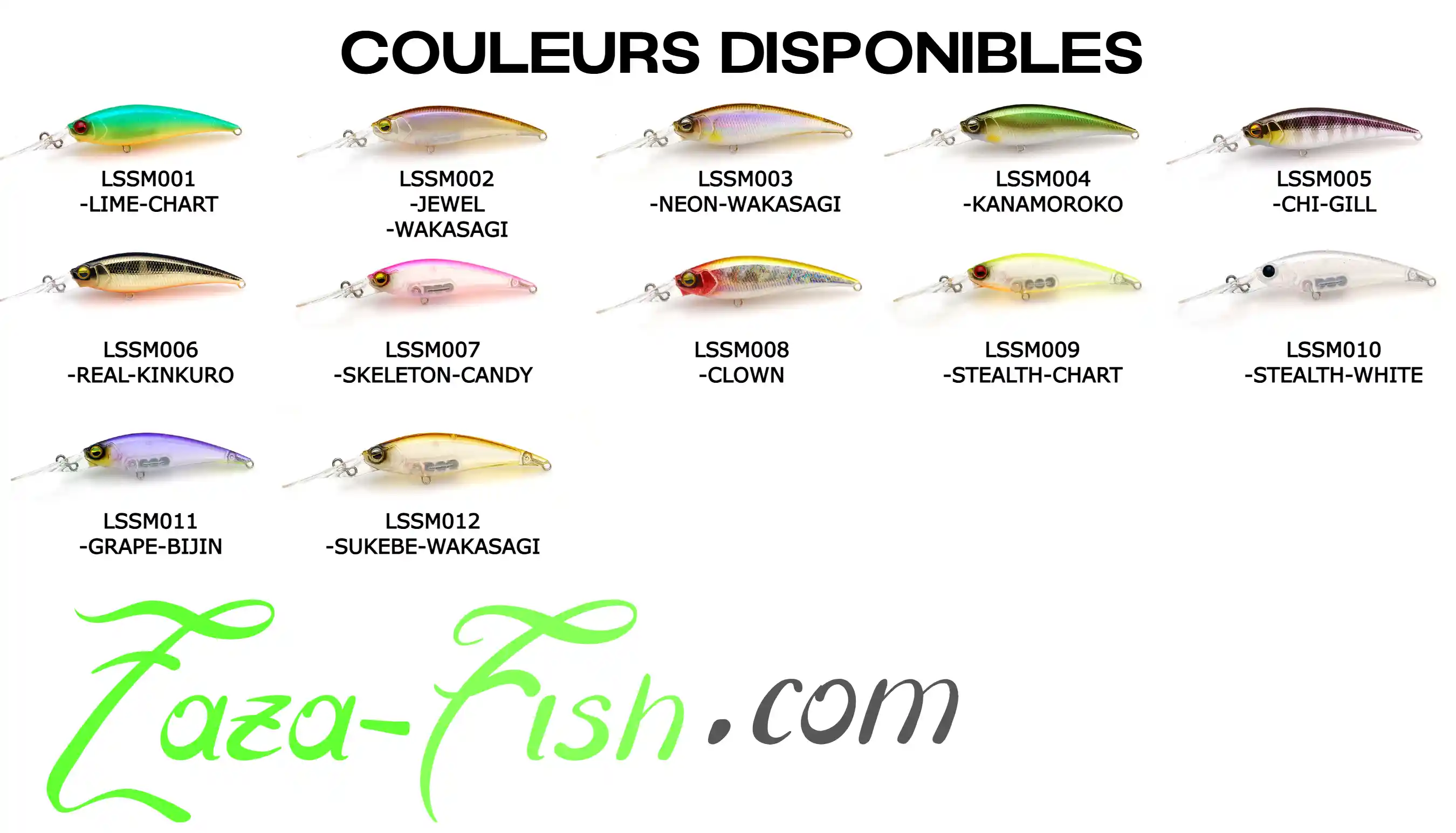 Collection des 12 coloris du LEVEL SHAD Sprinter 68MR de Raid Japan"