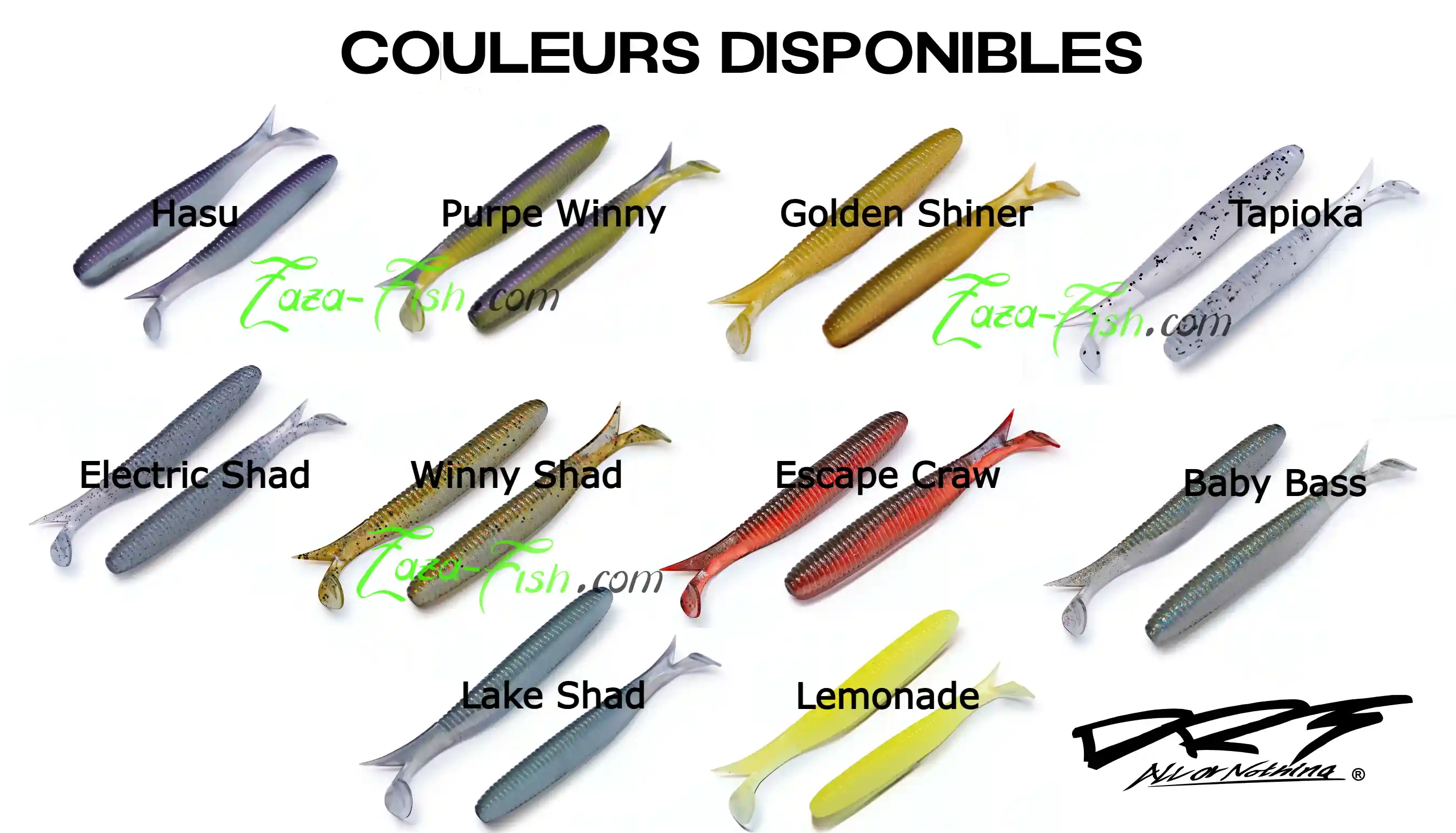 Gamme complète des coloris du DRT CRAMP SHAD 4.5 adaptés à différentes conditions de pêche