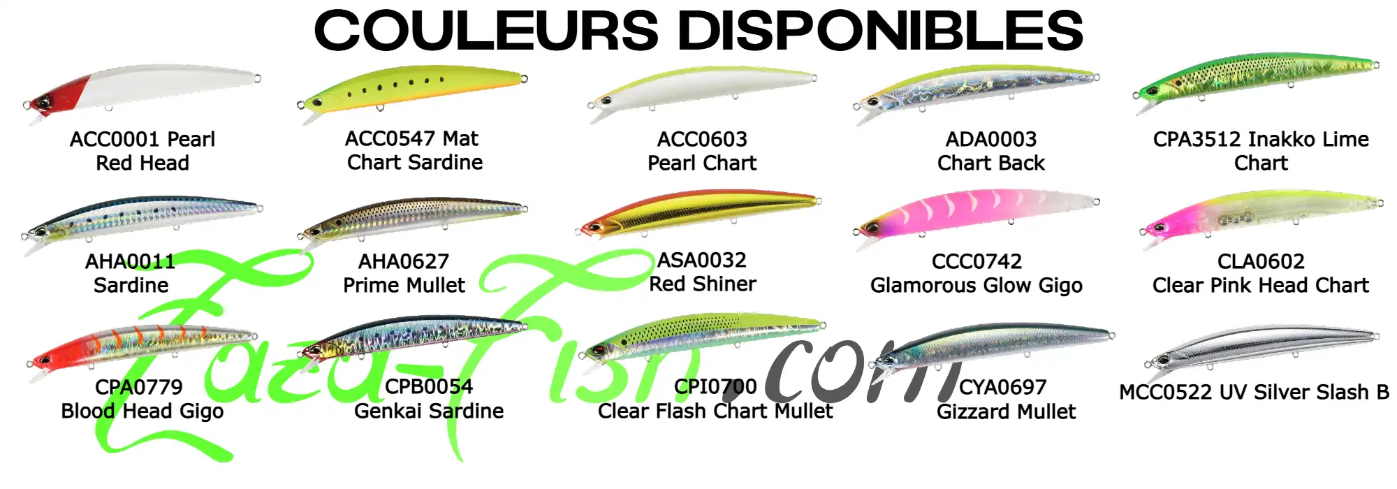 Coloris disponibles pour le TIDE MINNOW SPRAT 140SF, sélection Zaza-Fish