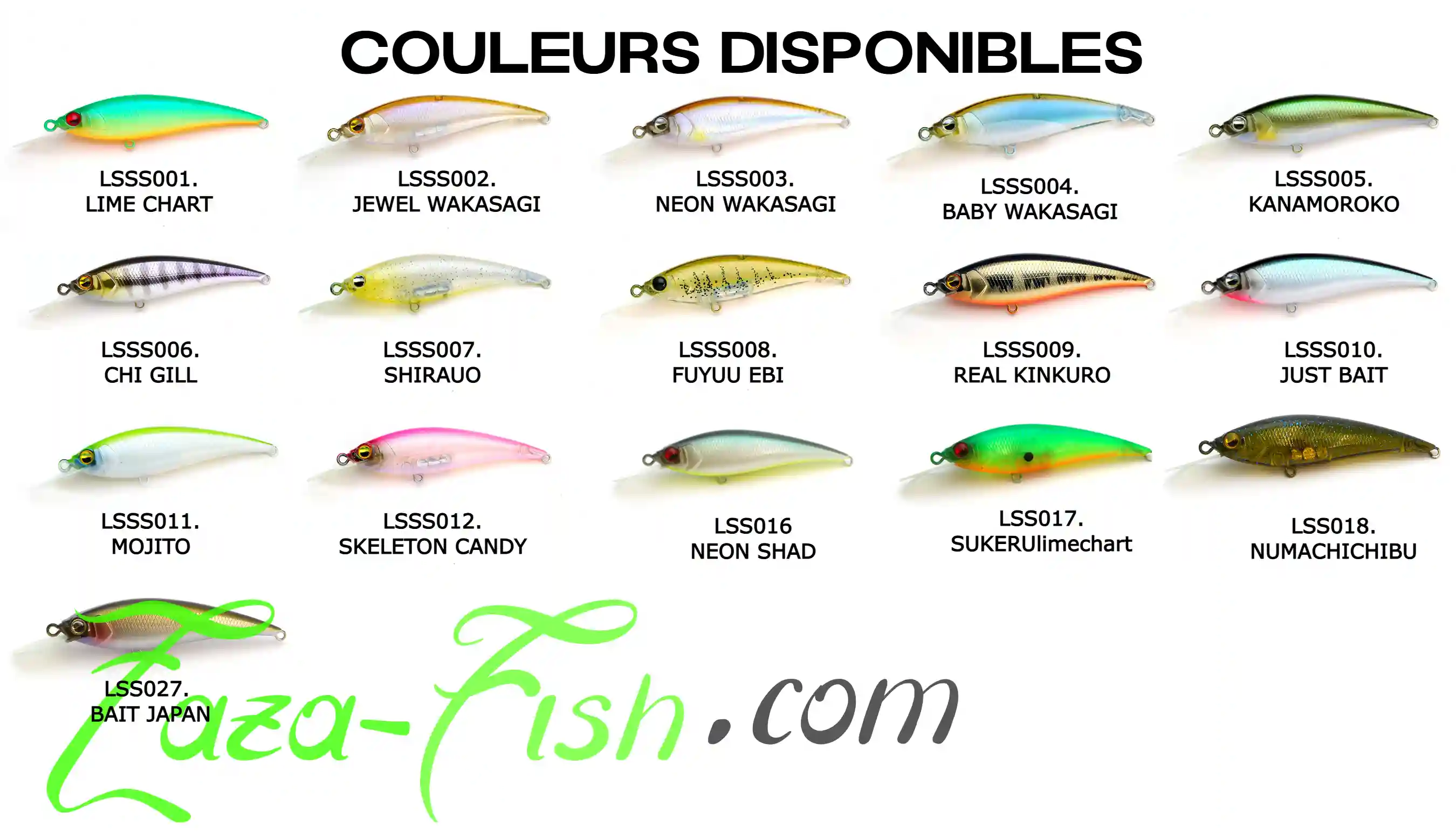 Tableau complet des 16 coloris disponibles pour le RAID JAPAN LEVEL SHAD Sprinter 68SR
