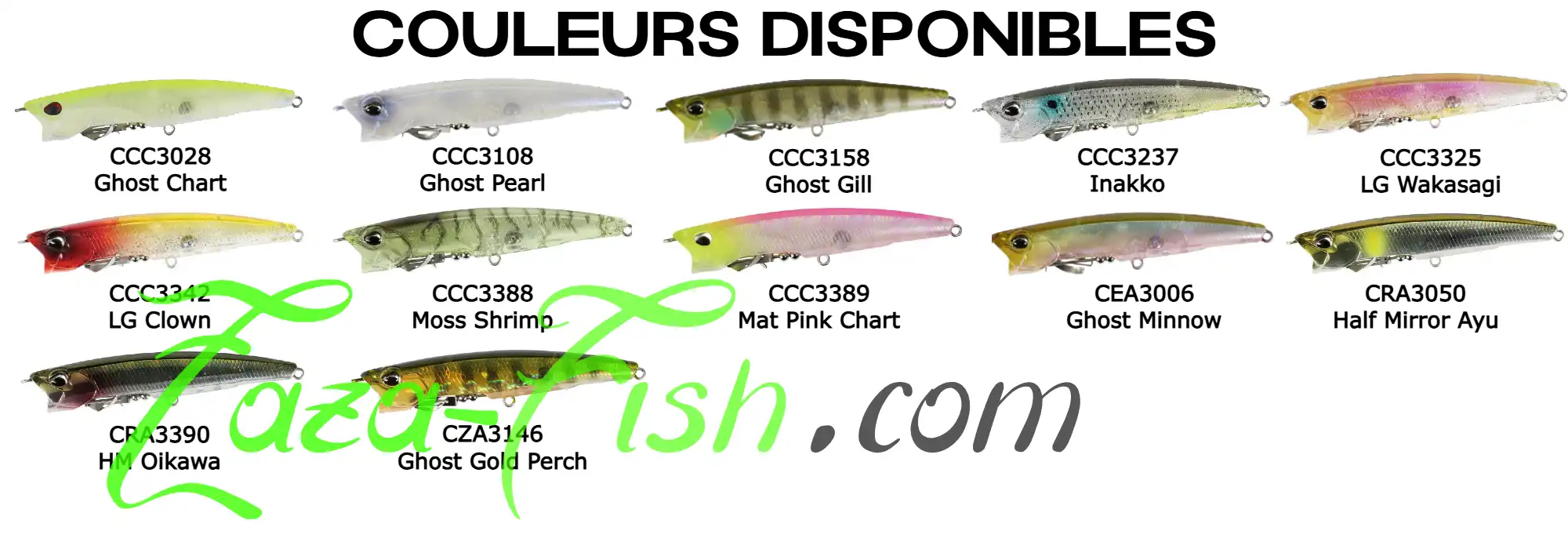 Coloris disponibles du DUO Realis Heartbee 75SS pour la pêche au Black Bass