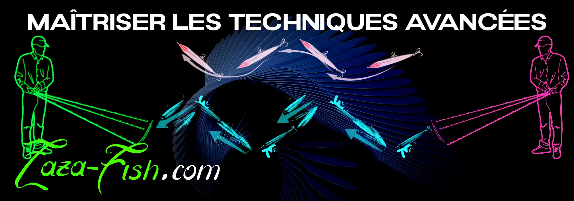 Séquence détaillée des différentes techniques d'animation de leurres avec des mouvements de cannes