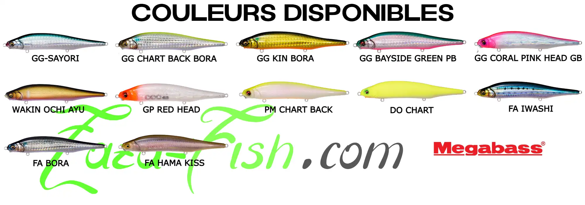 Gamme complète des coloris du Megabass X-80 Magnum SR
