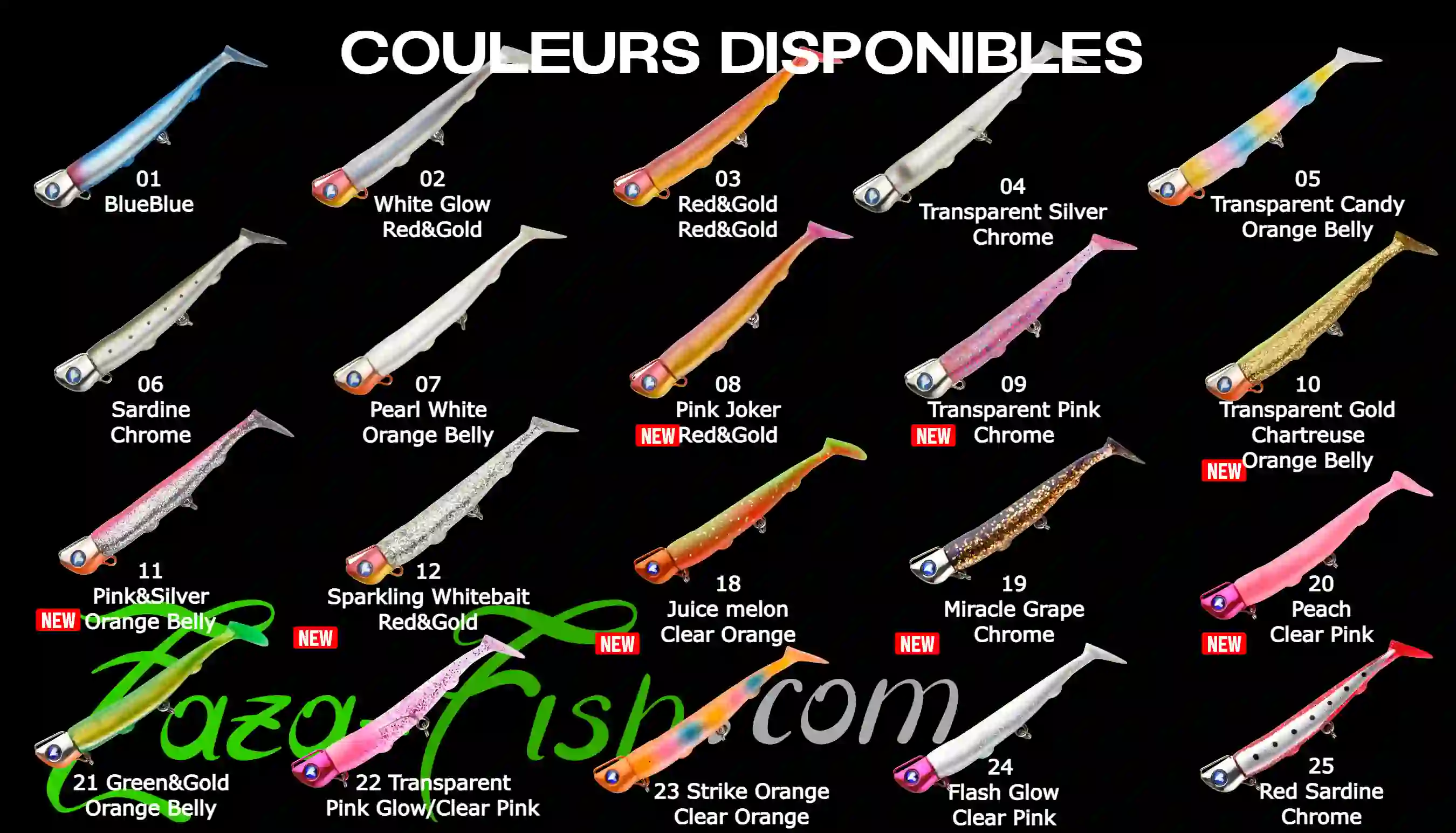 22 coloris du leurre souple JOLTY – spécial bar/loup du bord