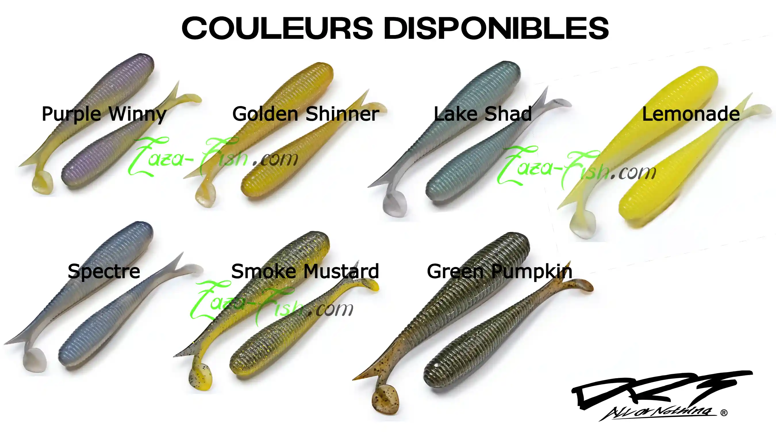 Gamme complète des 7 coloris du DRT CRAMP SHAD FAT 4.5 adaptés à différentes conditions